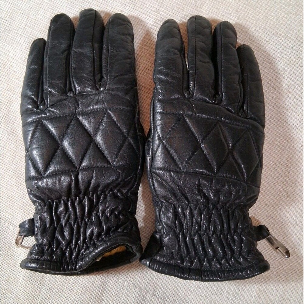 Aris‎ Vintage Leather Gloves 1980s Black Ski Winter Ladies size Large